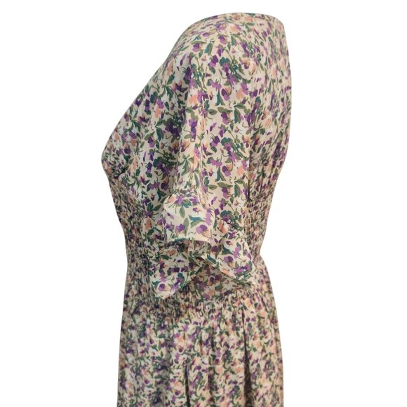 Calista Floral Ruffle Maxi Dress - Purple and Green Size M - Picture 6 of 7